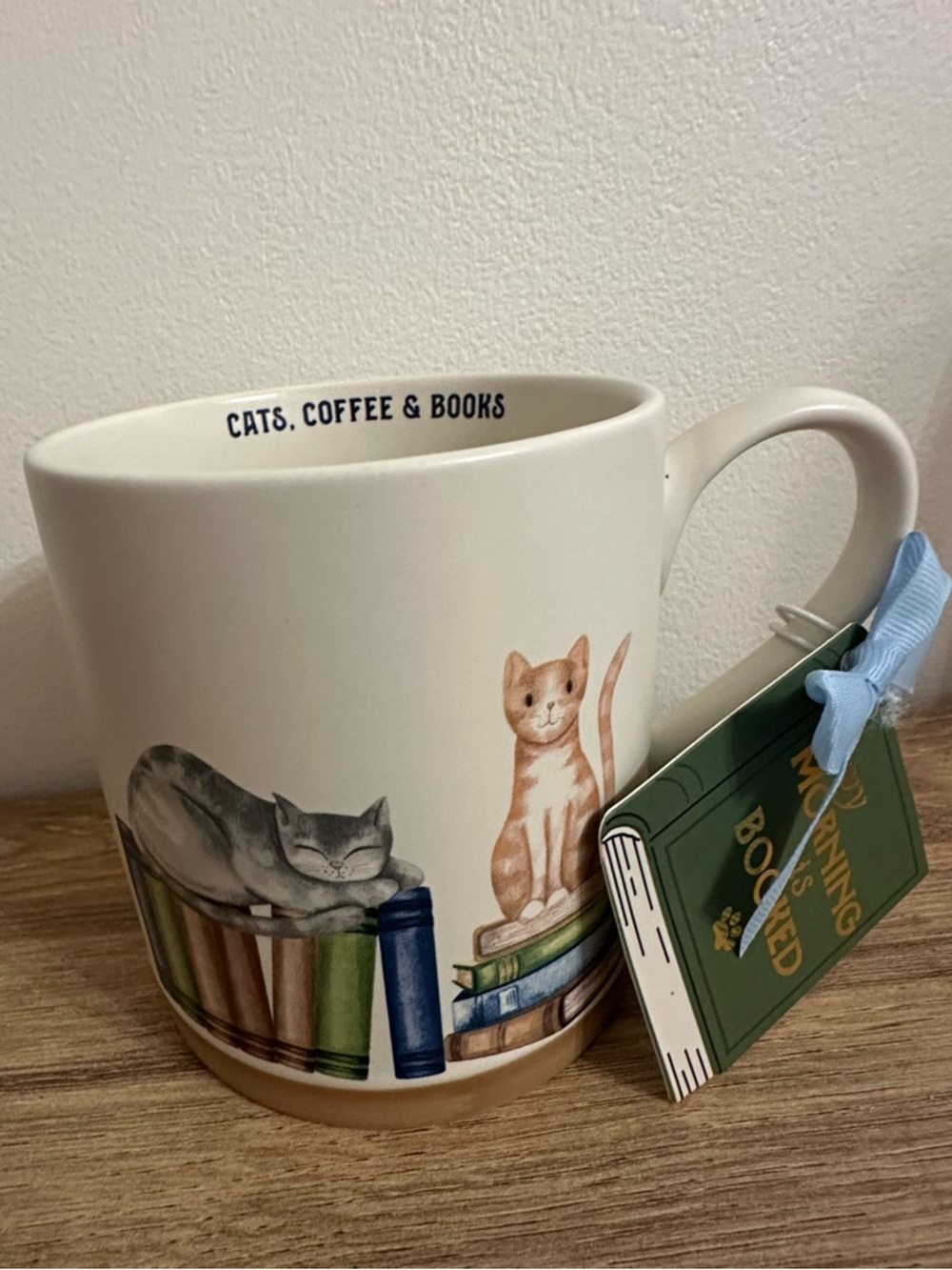 New Sunday Morning Ceramics Mug, Cats, Coffee & Books, micro and dishwash safe